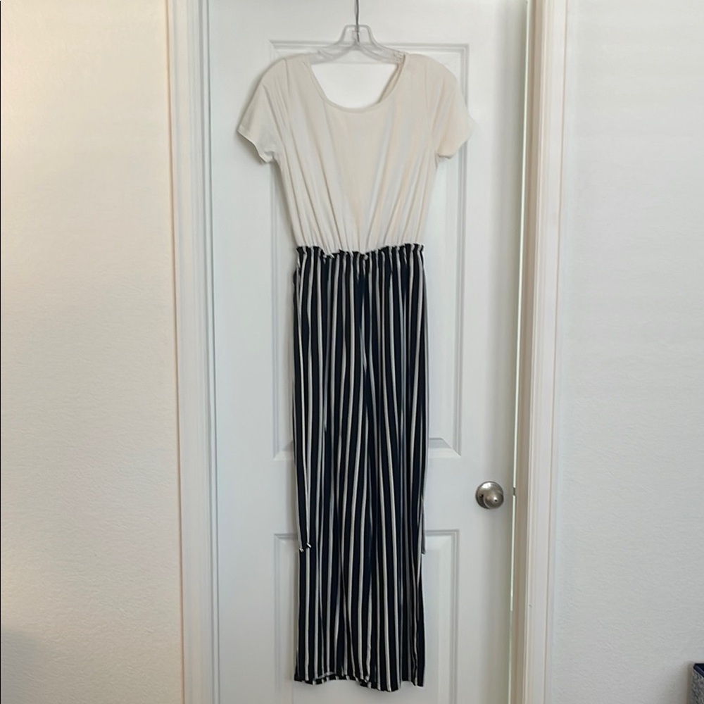 Francesca's Collections Black and White Striped Jumpsuit